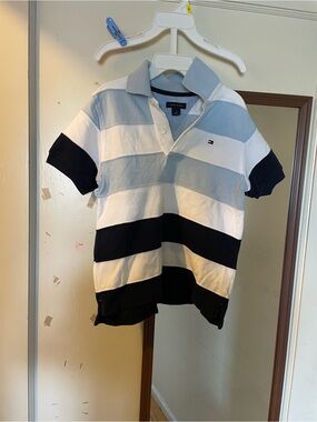 Tommy Hilfiger Kids Striped Polo Shirt - Light Blue, White & Navy